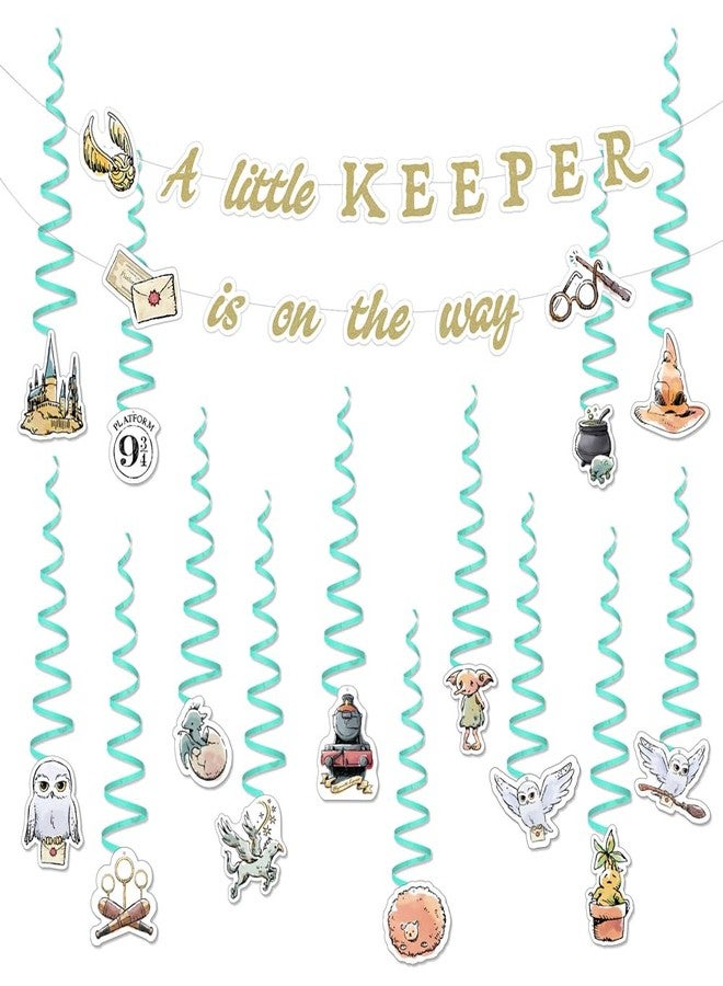 كونكويست مجموعة زينة معلقة لحفل استقبال مولود جديد من سلسلة هاري بوتر من كونكويست جورنالز، لافتة "حارس صغير في الطريق" من عالم السحرة (72 بوصة)، 14 قطعة زينة معلقة، لوازم حفلات، مرخصة رسميًا - Image 1